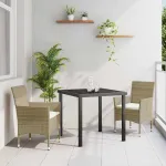 Set de masă pentru grădină cu pernă 3 pcs Bej poliratan GartenMobel Dekor