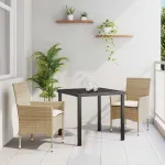 Set de masă pentru grădină cu pernă 3 pcs Bej poliratan GartenMobel Dekor