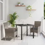 Set de masă pentru grădină cu pernă 3 pcs Gri poliratan GartenMobel Dekor