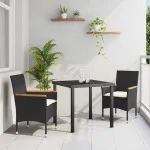 Set de masă pentru grădină cu pernă 3 pcs Negru poliratan GartenMobel Dekor