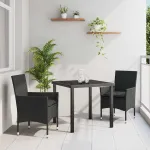 Set de masă pentru grădină cu pernă 3 pcs Negru poliratan GartenMobel Dekor