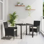 Set de masă pentru grădină cu pernă 3 pcs Negru poliratan GartenMobel Dekor