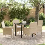 Set de masă pentru grădină cu pernă 5 pcs Bej poliratan GartenMobel Dekor