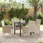 Set de masă pentru grădină cu pernă 5 pcs Gri deschis poliratan GartenMobel Dekor