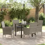 Set de masă pentru grădină cu pernă 5 pcs Gri poliratan GartenMobel Dekor