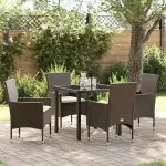 Set de masă pentru grădină cu pernă 5 pcs Maro poliratan GartenMobel Dekor