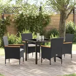 Set de masă pentru grădină cu pernă 5 pcs Negru poliratan GartenMobel Dekor