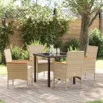 Set de masă pentru grădină cu pernă 5 pcs Bej poliratan GartenMobel Dekor