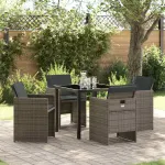 Set de masă pentru grădină cu pernă 5 pcs Gri poliratan GartenMobel Dekor