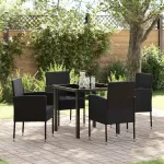 Set de masă pentru grădină cu pernă 5 pcs Negru poliratan GartenMobel Dekor