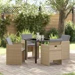Set de masă pentru grădină cu pernă 5 pcs Bej poliratan GartenMobel Dekor