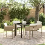 Set de masă pentru grădină cu pernă 5 pcs Bej poliratan GartenMobel Dekor