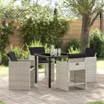 Set de masă pentru grădină cu pernă 5 pcs Gri deschis poliratan GartenMobel Dekor