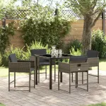 Set de masă pentru grădină cu pernă 5 pcs Gri poliratan GartenMobel Dekor