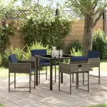 Set de masă pentru grădină cu pernă 5 pcs Gri poliratan GartenMobel Dekor