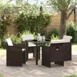 Set de masă pentru grădină cu pernă 5 pcs Maro poliratan GartenMobel Dekor