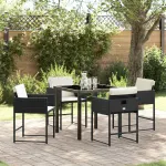 Set de masă pentru grădină cu pernă 5 pcs Negru poliratan GartenMobel Dekor