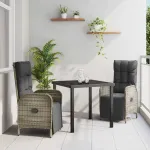 Set de masă pentru grădină cu pernă 3 pcs Gri poliratan GartenMobel Dekor