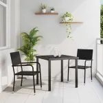 Set de masă pentru grădină cu pernă 3 pcs Negru poliratan GartenMobel Dekor