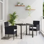 Set de masă pentru grădină cu pernă 3 pcs Negru poliratan GartenMobel Dekor