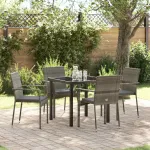 Set de masă pentru grădină cu pernă 5 pcs Gri poliratan GartenMobel Dekor