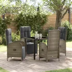 Set de masă pentru grădină cu pernă 5 pcs Gri poliratan GartenMobel Dekor