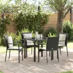 Set de masă pentru grădină cu pernă 5 pcs Negru poliratan GartenMobel Dekor