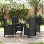 Set de masă pentru grădină cu pernă 5 pcs Negru poliratan GartenMobel Dekor