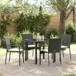 Set de masă pentru grădină cu pernă 5 pcs Negru poliratan GartenMobel Dekor