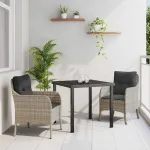 Set de masă pentru grădină cu pernă 3 pcs Gri deschis poliratan GartenMobel Dekor