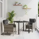 Set de masă pentru grădină cu pernă 3 pcs Gri poliratan GartenMobel Dekor