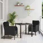 Set de masă pentru grădină cu pernă 3 pcs Negru poliratan GartenMobel Dekor