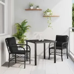 Set de masă pentru grădină cu pernă 3 pcs Negru poliratan GartenMobel Dekor