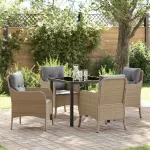 Set de masă pentru grădină cu pernă 5 pcs Bej poliratan GartenMobel Dekor
