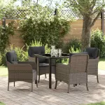 Set de masă pentru grădină cu pernă 5 pcs Gri poliratan GartenMobel Dekor