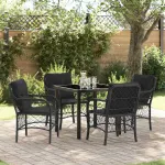 Set de masă pentru grădină cu pernă 5 pcs Negru poliratan GartenMobel Dekor