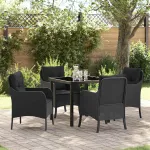 Set de masă pentru grădină cu pernă 5 pcs Negru poliratan GartenMobel Dekor
