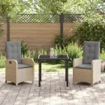Set de masă pentru grădină cu pernă 3 pcs Bej poliratan GartenMobel Dekor