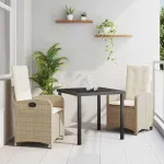 Set de masă pentru grădină cu pernă 3 pcs Bej poliratan GartenMobel Dekor