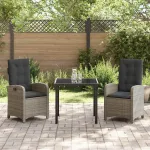 Set de masă pentru grădină cu pernă 3 pcs Gri poliratan GartenMobel Dekor