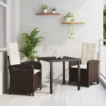 Set de masă pentru grădină cu pernă 3 pcs Maro poliratan GartenMobel Dekor