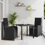 Set de masă pentru grădină cu pernă 3 pcs Negru poliratan GartenMobel Dekor