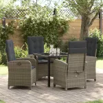 Set de masă pentru grădină cu pernă 5 pcs Gri poliratan GartenMobel Dekor
