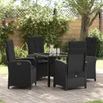 Set de masă pentru grădină cu pernă 5 pcs Negru poliratan GartenMobel Dekor