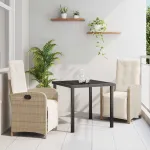 Set de masă pentru grădină cu pernă 3 pcs Bej poliratan GartenMobel Dekor