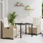 Set de masă pentru grădină cu pernă 3 pcs Bej poliratan GartenMobel Dekor
