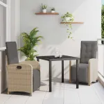 Set de masă pentru grădină cu pernă 3 pcs Bej poliratan GartenMobel Dekor