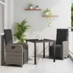 Set de masă pentru grădină cu pernă 3 pcs Gri poliratan GartenMobel Dekor