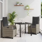 Set de masă pentru grădină cu pernă 3 pcs Gri poliratan GartenMobel Dekor