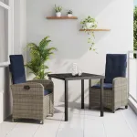 Set de masă pentru grădină cu pernă 3 pcs Gri poliratan GartenMobel Dekor